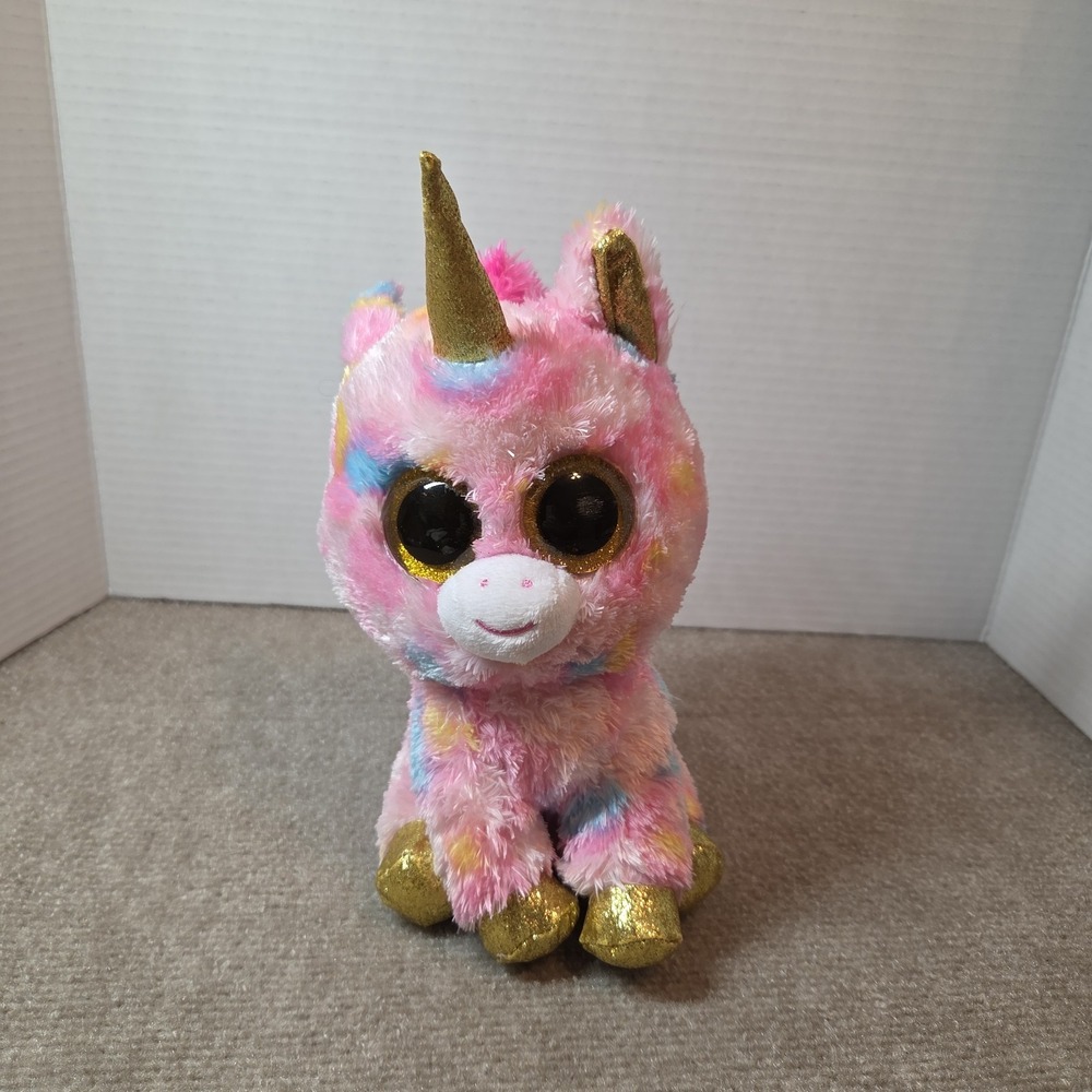 TY Beanie Boos Fantasia 10" Plush Toy Stuffed Animal Unicorn Pink Pastel Glitter - Picture 1 of 8